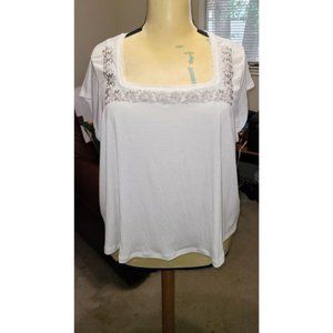 Torrid White Linen Embroidered Square Neck Blouse